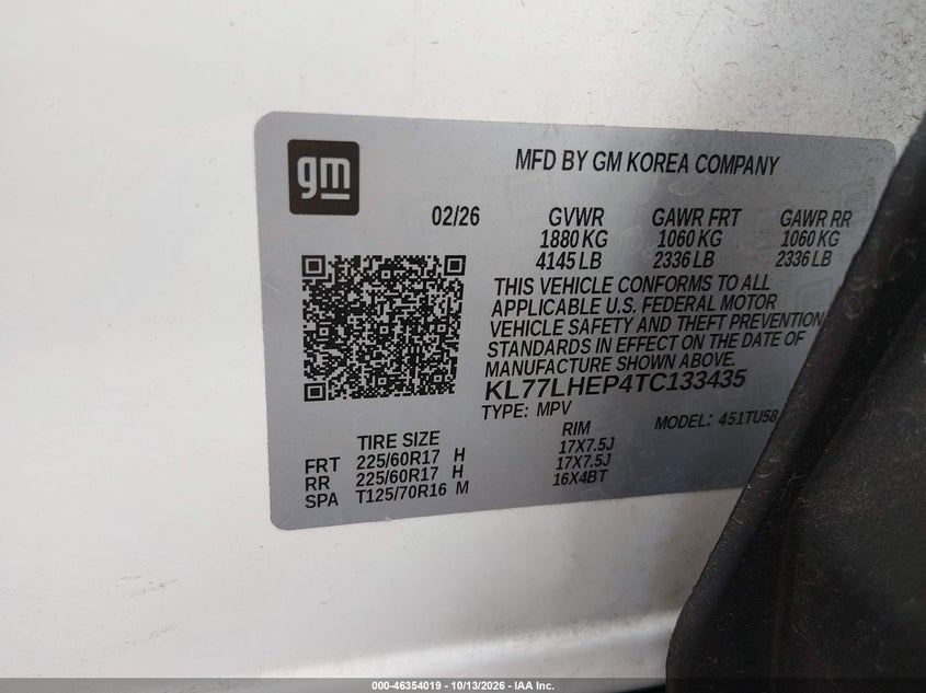 CHEVROLET TRAX 2026 VIN KL77LHEP4TC133435