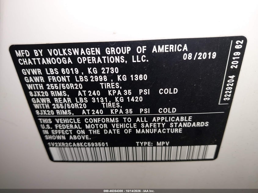 2019 VOLKSWAGEN ATLAS 3.6L V6 SE W/TECHNOLOGY R-LINE · Фото 9