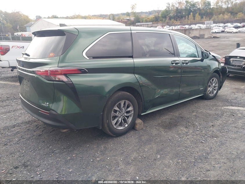 Vin: 5tdkrkec5ms031583, lot: 46856621, toyota sienna le 20214