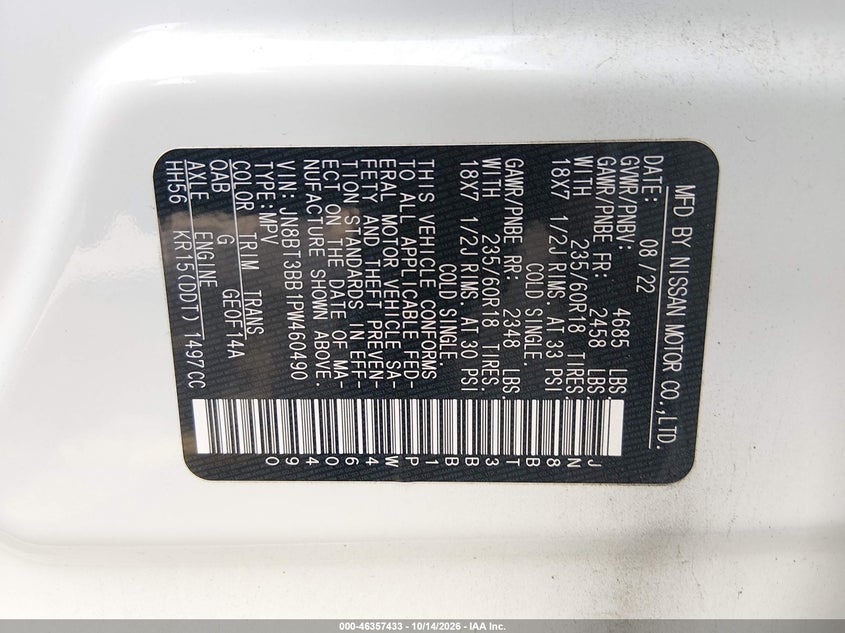 NISSAN ROGUE 2023 VIN JN8BT3BB1PW460490