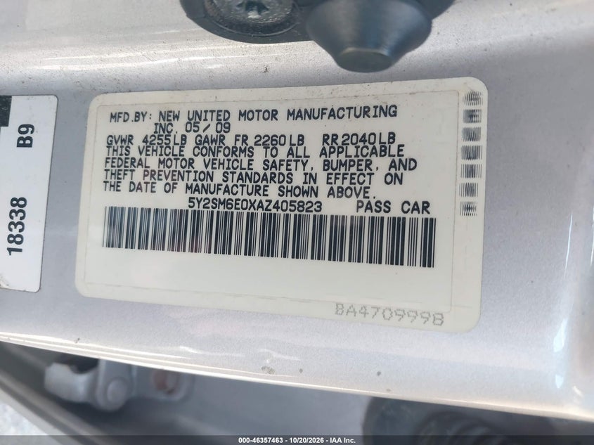 PONTIAC VIBE 2010 VIN 5Y2SM6E0XAZ405823