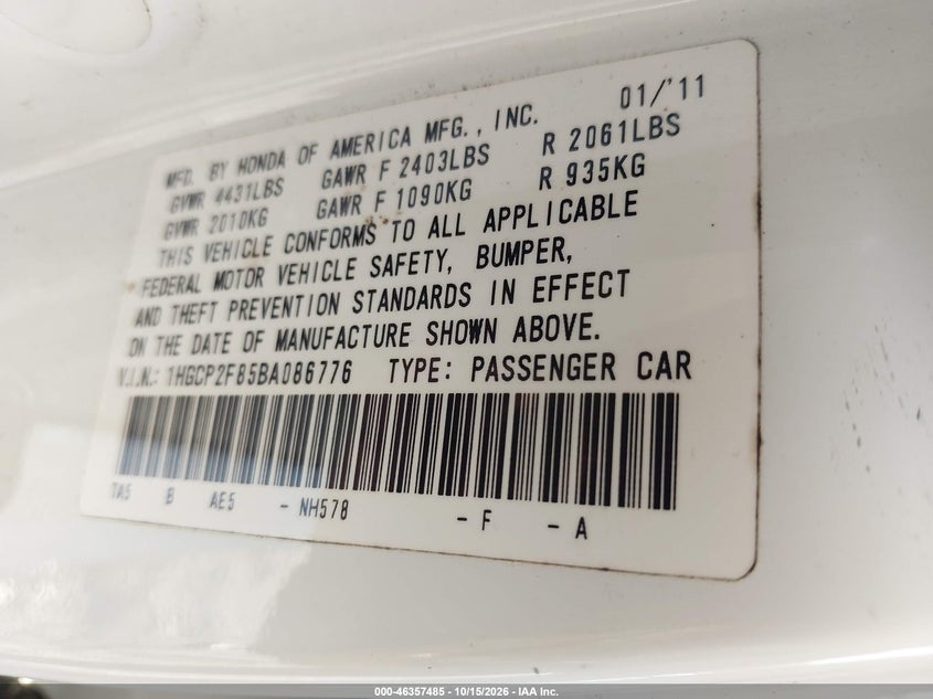 2011 HONDA ACCORD 2.4 EX-L · Фото 9