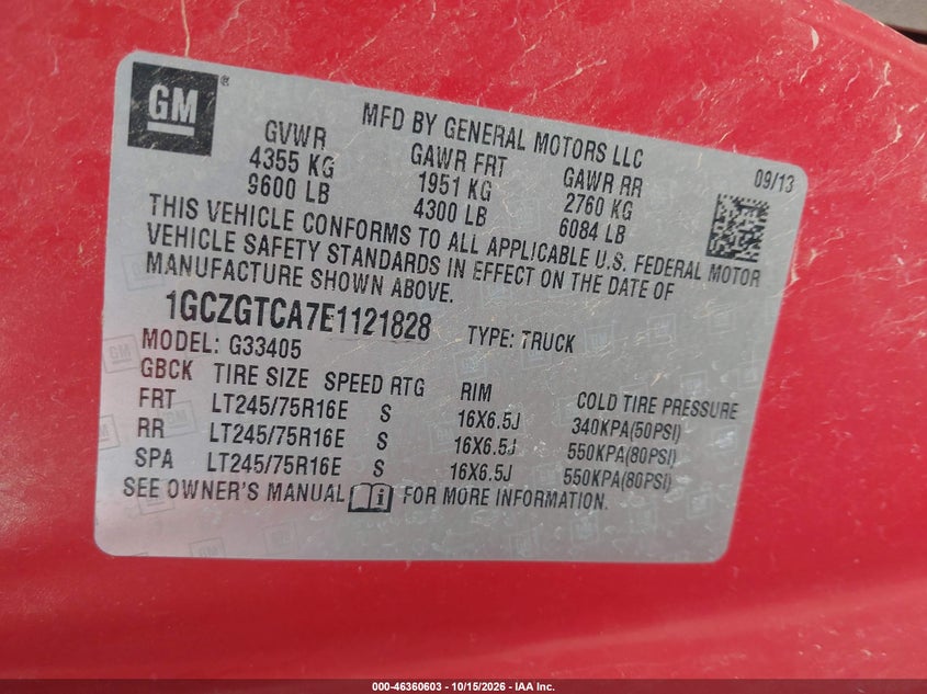 Vin: 1gczgtca7e1121828, lot: 46860882, chevrolet express 3500 work van 20144