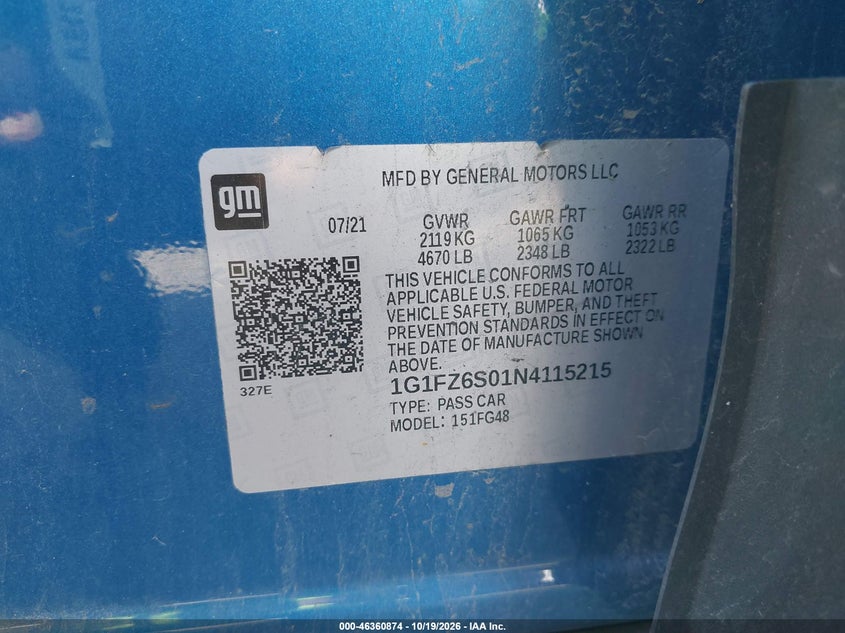 CHEVROLET BOLT EUV 2022 VIN 1G1FZ6S01N4115215