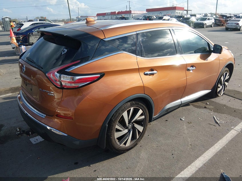 Vin: 5n1az2mh3hn156713, lot: 46861281, nissan murano platinum 20174