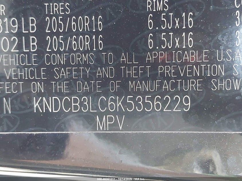 KIA NIRO 2019 VIN KNDCB3LC6K5356229