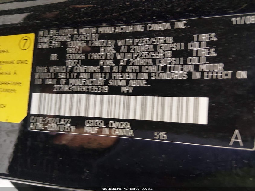 LEXUS RX 350 2009 VIN 2T2HK31U69C135319