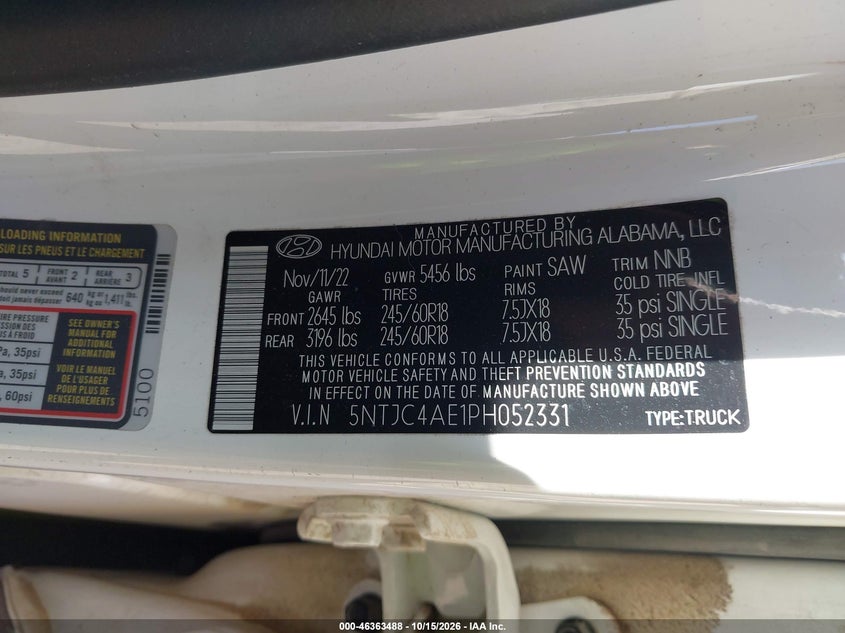 HYUNDAI SANTA CRUZ 2023 VIN 5NTJC4AE1PH052331