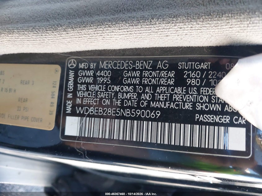 MERCEDES-BENZ 300 1992 VIN WDBEB28E5NB590069