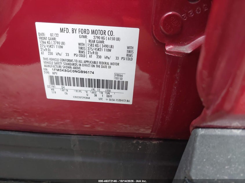 FORD EXPLORER 2022 VIN 1FM5K8GC0NGB96174