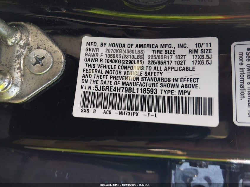 2011 HONDA CR-V EX-L · Фото 9