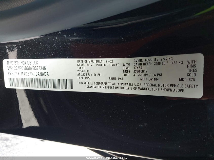 CHRYSLER PACIFICA 2027 VIN 2C4RC1BG0VR573346