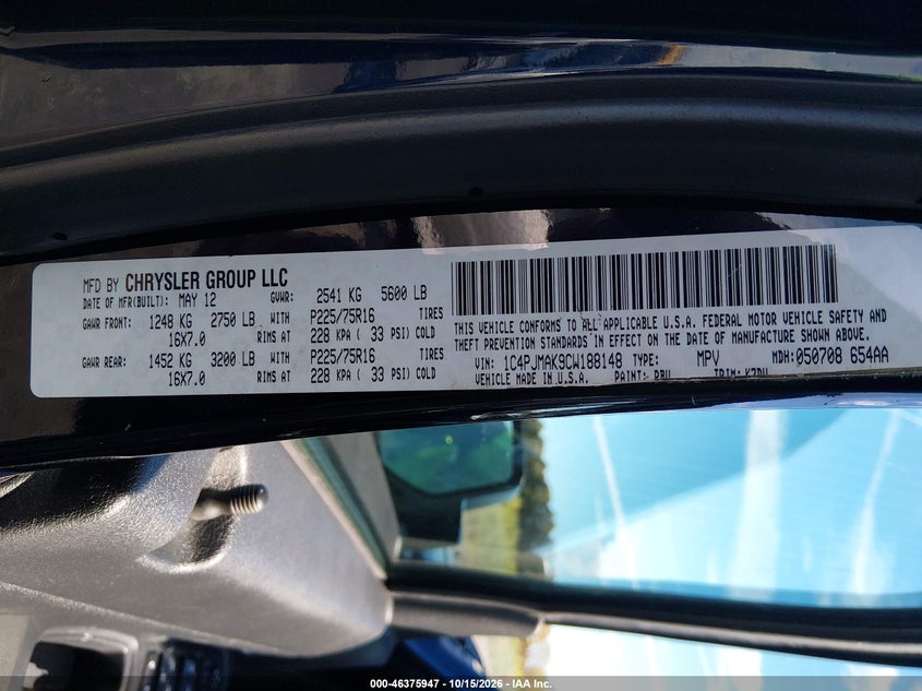 JEEP LIBERTY 2012 VIN 1C4PJMAK9CW188148