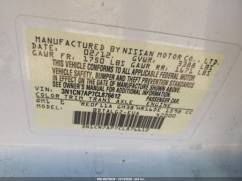 2012 NISSAN VERSA 1.6 SL · Фото 9
