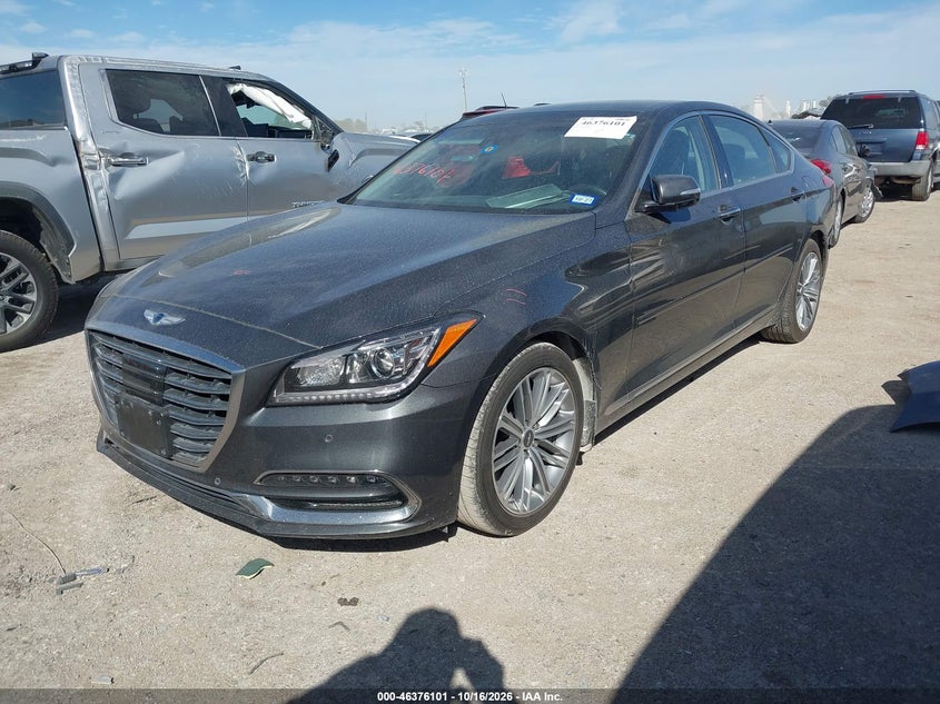 2018 Genesis G80 3.8, Удар сзади, IAAI, VIN KMHGN4JE6JU246185 — фото 2