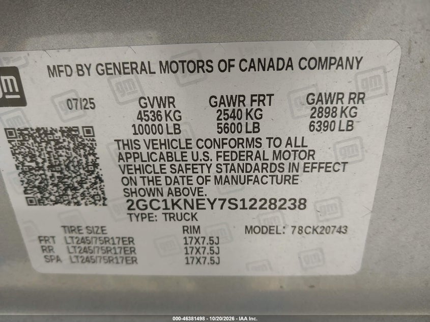 CHEVROLET SILVERADO 2500HD 2025 VIN 2GC1KNEY7S1228238