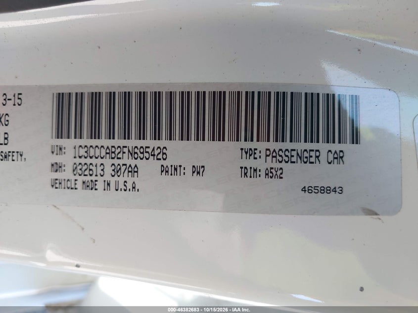 CHRYSLER 200 2015 VIN 1C3CCCAB2FN695426