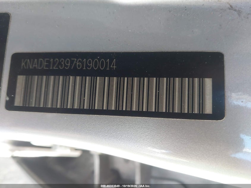 KIA RIO 2007 VIN KNADE123976190014