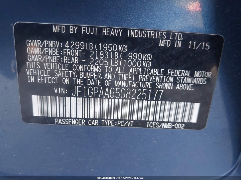 2016 SUBARU IMPREZA 2.0I · Фото 9