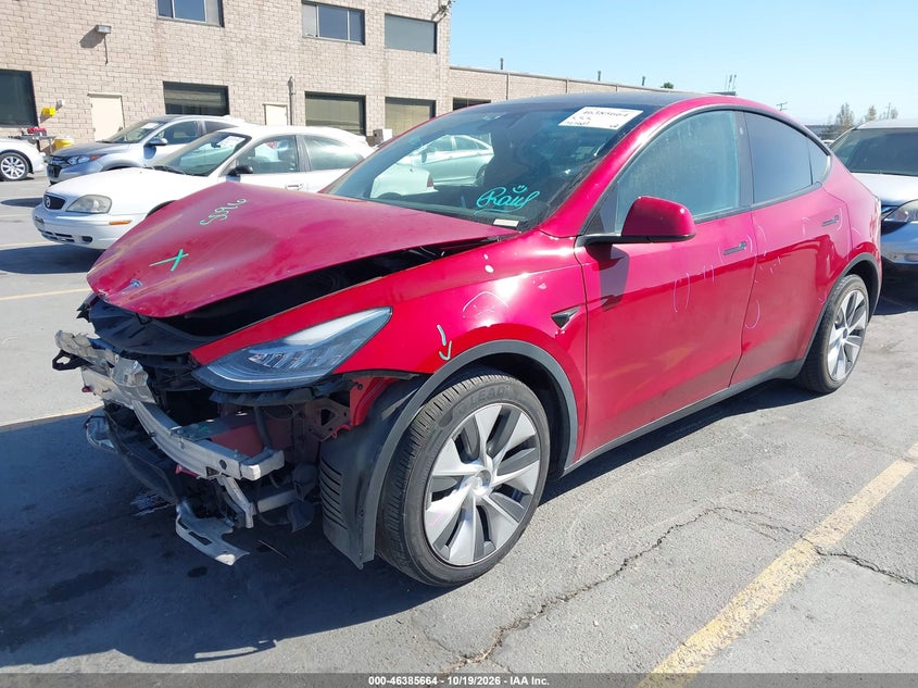 2021 Tesla Model Y Long Range Dual Motor All-Wheel Drive, Удар спереду, IAAI, VIN 5YJYGDEEXMF217640 — фото 2