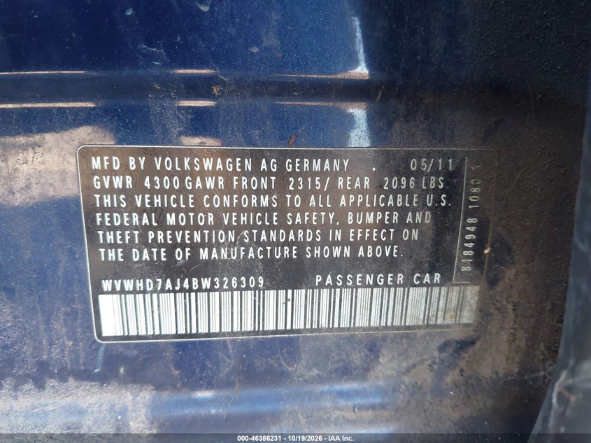 2011 VOLKSWAGEN GTI 4-DOOR · Фото 9