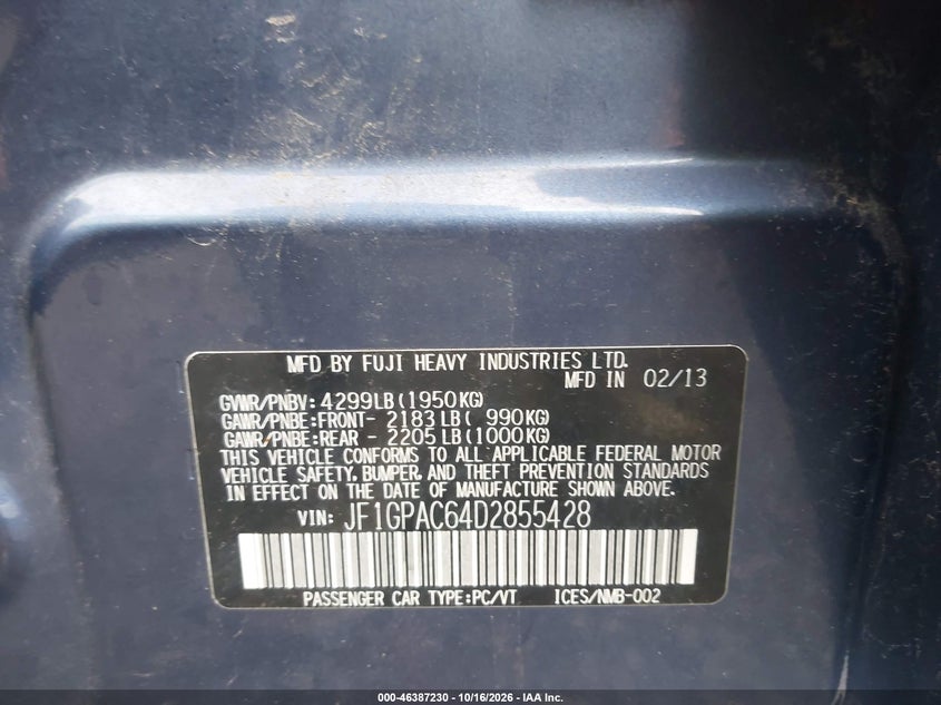 2013 SUBARU IMPREZA 2.0I PREMIUM · Фото 9