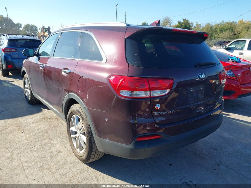 Vin: 5xypg4a34jg424027, lot: 46888607, kia sorento 2.4l lx 20183