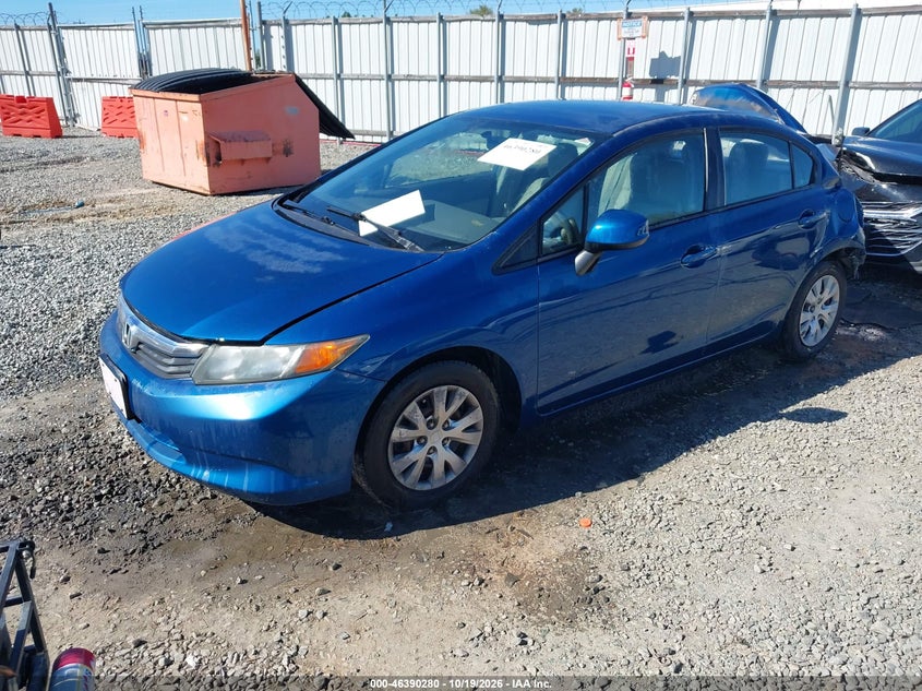 2012 Honda Civic Lx, Rear, IAAI, VIN 19XFB2F57CE080928 — photo 2