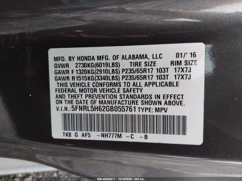 2016 HONDA ODYSSEY EX-L · Фото 9