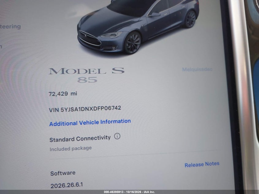 TESLA MODEL S 2013 VIN 5YJSA1DNXDFP06742