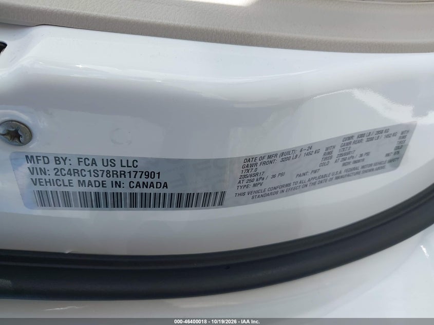 CHRYSLER PACIFICA HYBRID 2024 VIN 2C4RC1S78RR177901