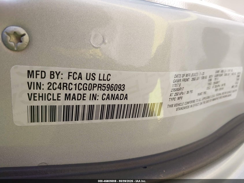 CHRYSLER VOYAGER 2023 VIN 2C4RC1CG0PR596093
