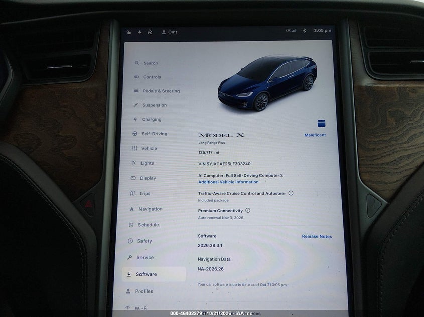 TESLA MODEL X 2020 VIN 5YJXCAE25LF303240