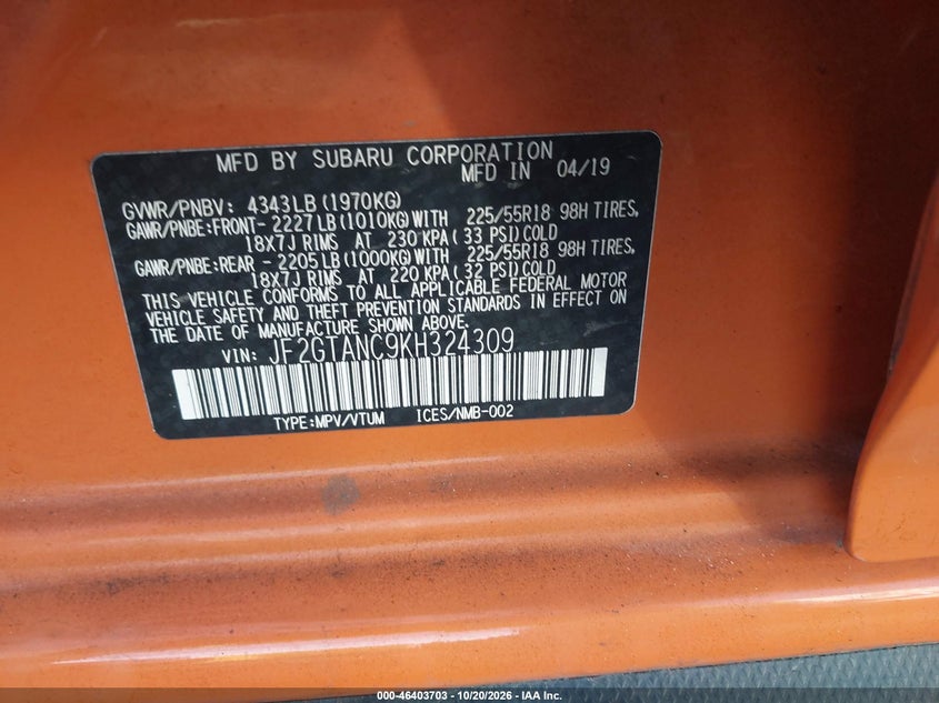 2019 SUBARU CROSSTREK 2.0I LIMITED · Фото 9