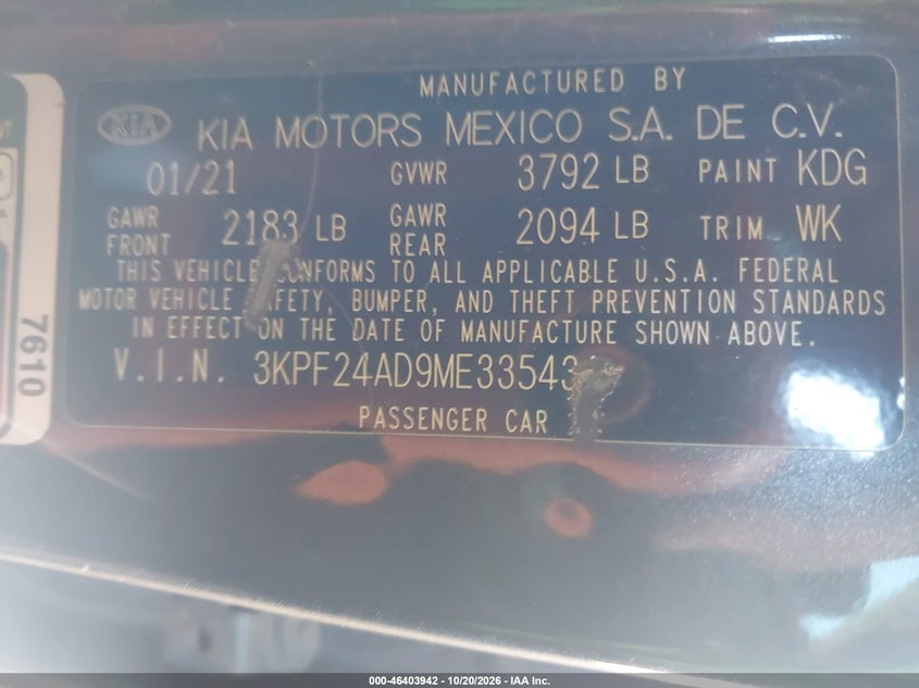2021 KIA FORTE LXS · Фото 9