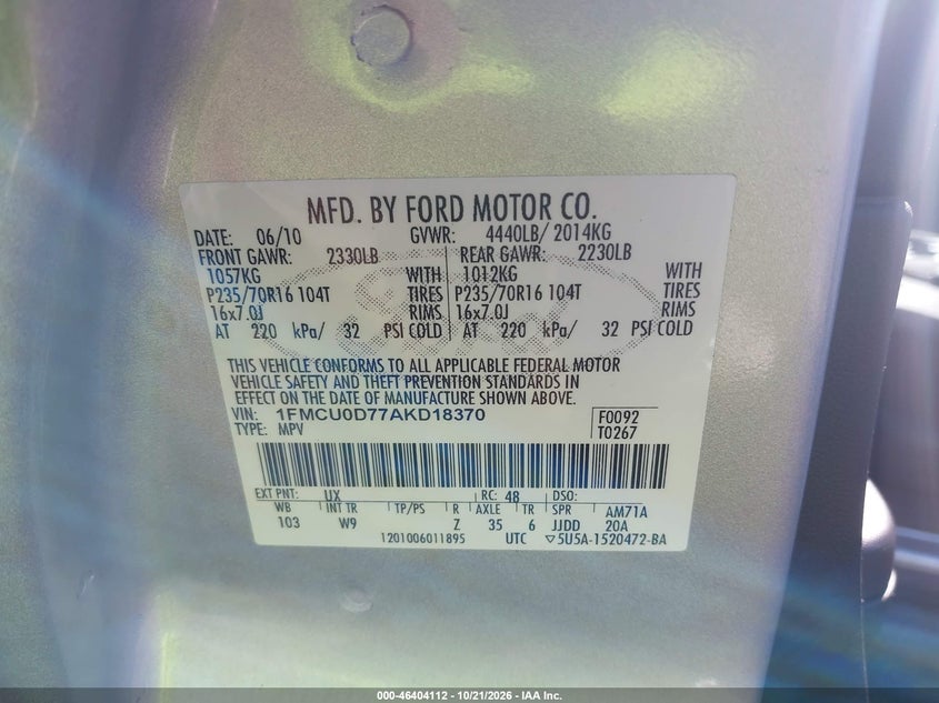 2010 FORD ESCAPE XLT · Фото 9