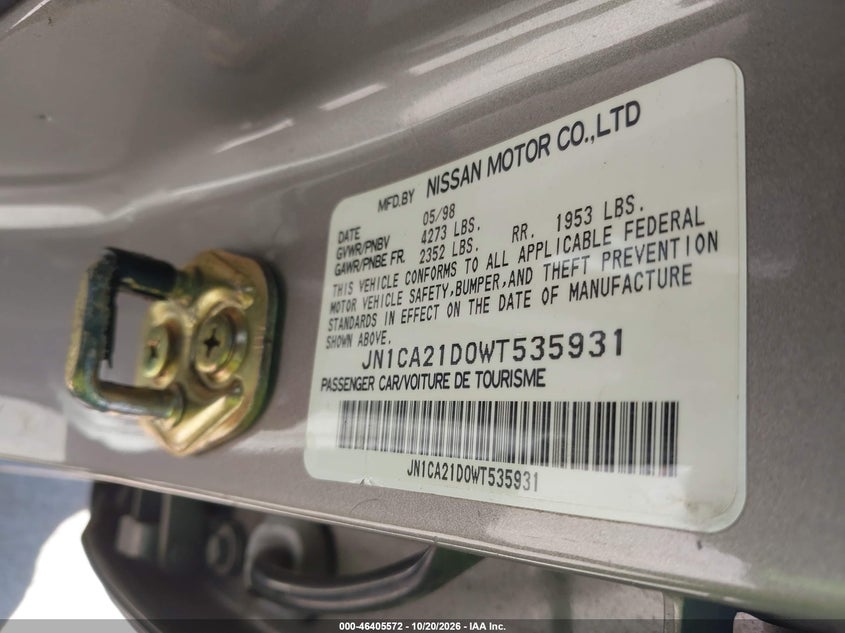 NISSAN MAXIMA 1998 VIN JN1CA21D0WT535931