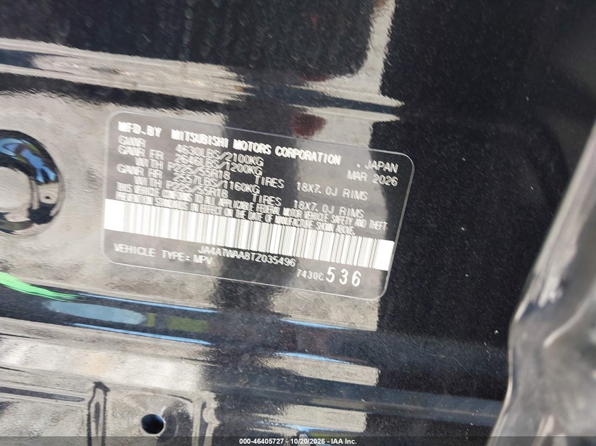 MITSUBISHI ECLIPSE CROSS 2026 VIN JA4ATWAA8TZ035496