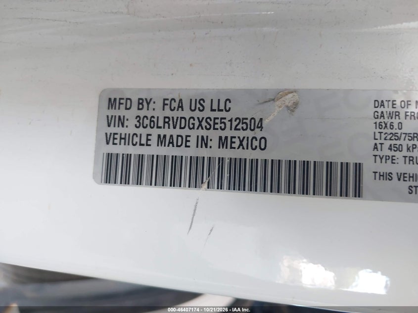 RAM PROMASTER 2500 2025 VIN 3C6LRVDGXSE512504
