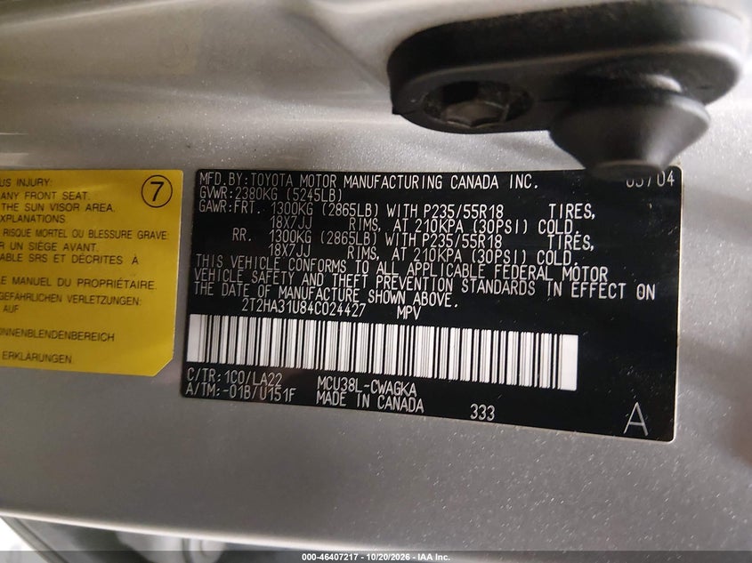 2004 Lexus Rx 330 VIN: 2T2HA31U84C024427 Lot: 46407217