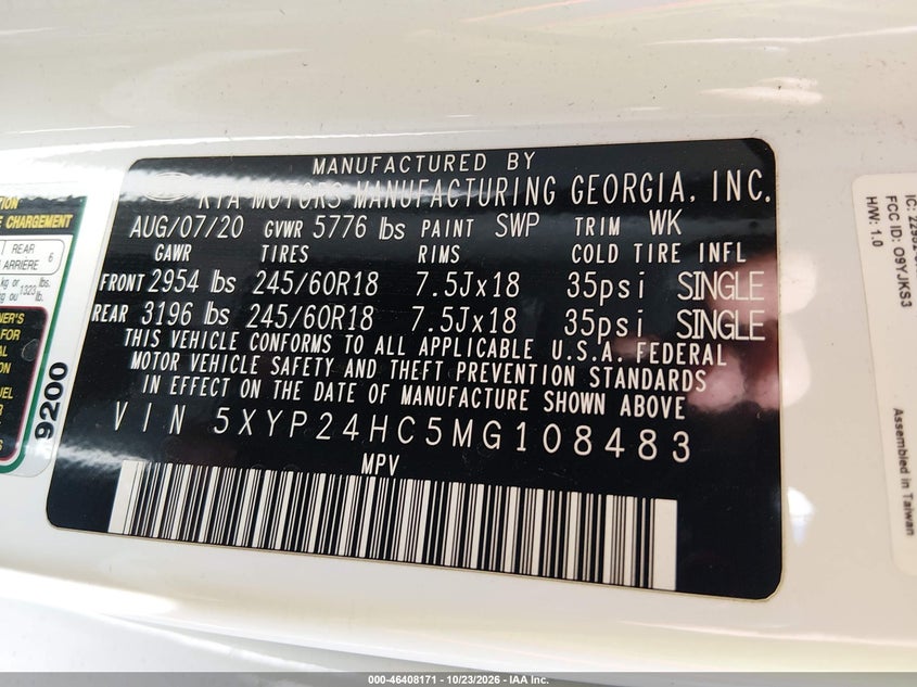 2021 Kia Telluride Lx VIN: 5XYP24HC5MG108483 Lot: 46408171