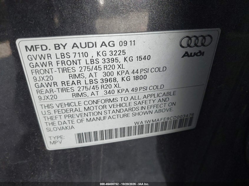 2012 AUDI Q7 3.0 TDI PREMIUM · Photo 9