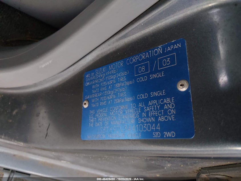 SUZUKI XL-7 2004 VIN JS3TY92V344103044