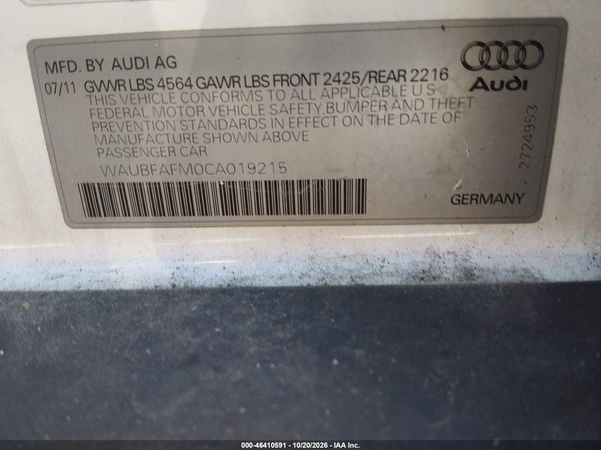 AUDI A3 2012 VIN WAUBFAFM0CA019215
