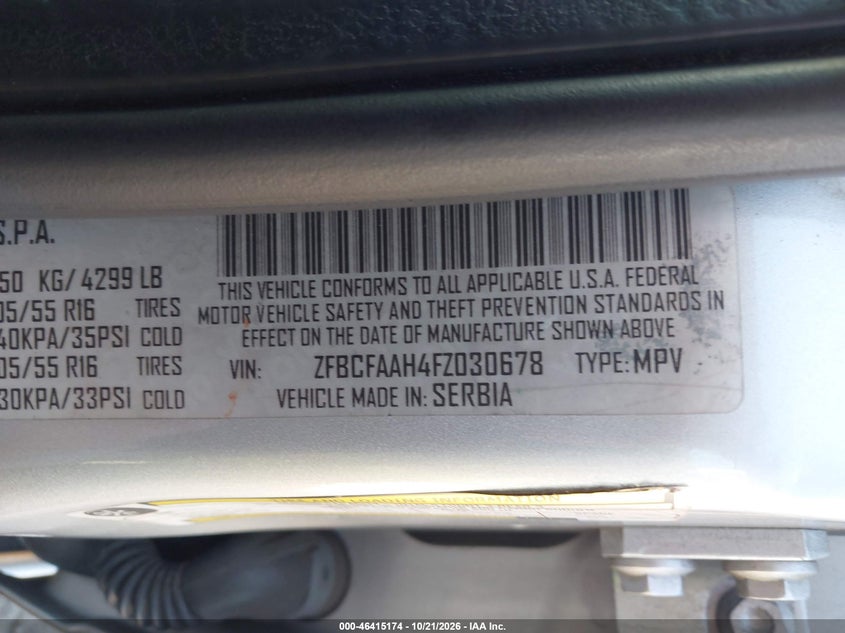 FIAT 500L 2015 VIN ZFBCFAAH4FZ030678
