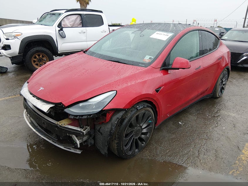 2022 Tesla Model Y Performance Dual Motor All-Wheel Drive, Удар спереди, IAAI, VIN 7SAYGDEF0NF465683 — фото 2