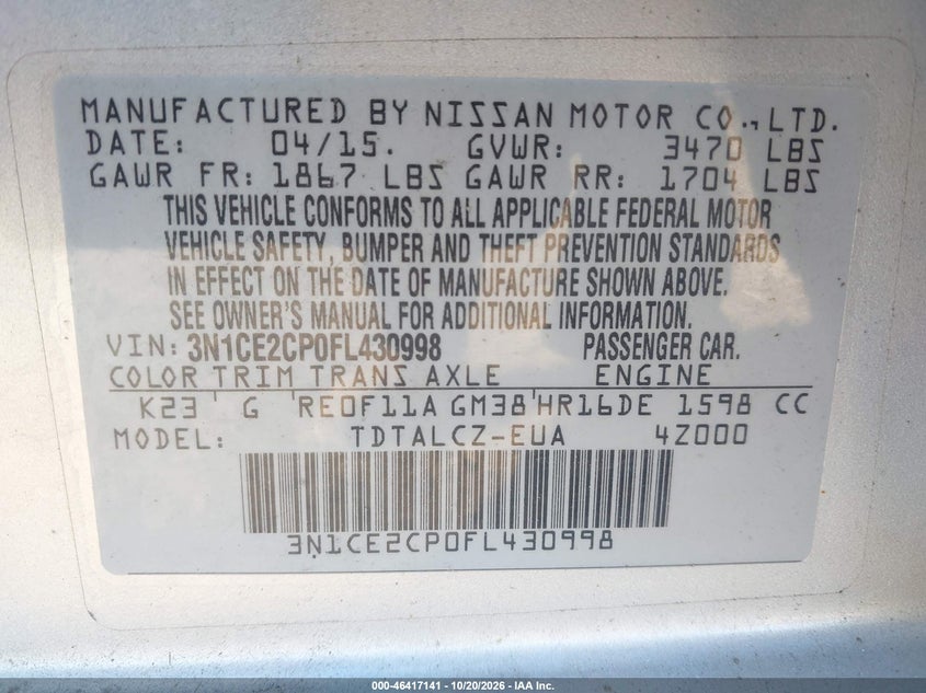 2015 NISSAN VERSA NOTE S PLUS · Фото 9
