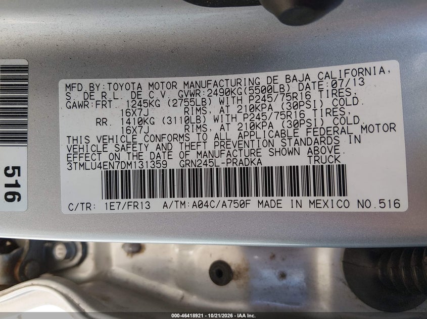 2013 TOYOTA TACOMA BASE V6 · Фото 9