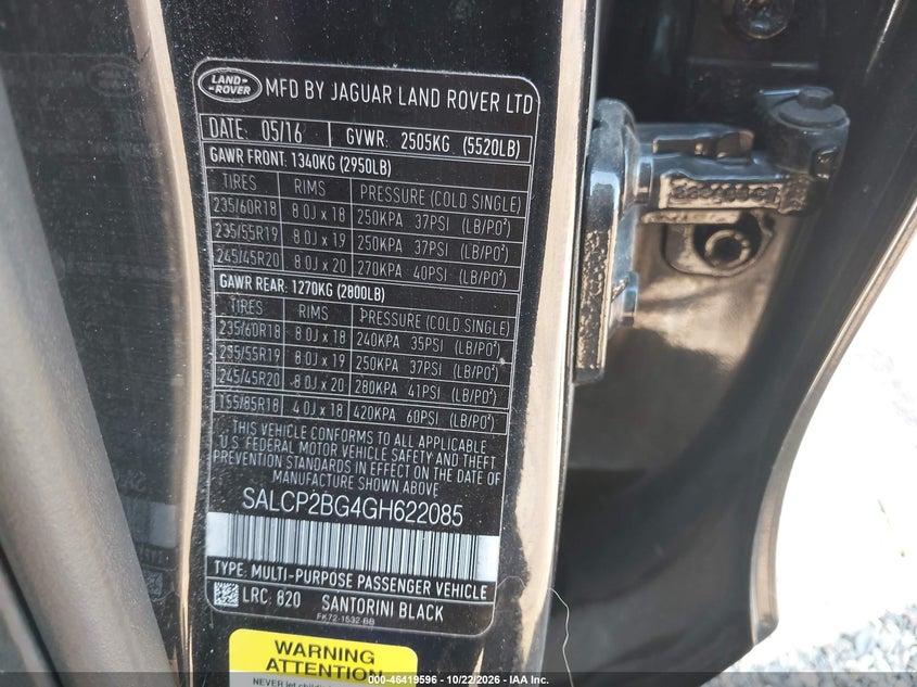 2016 Land Rover Discovery Sport Se VIN: SALCP2BG4GH622085 Lot: 46419596