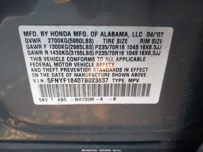 2007 HONDA PILOT EX · Фото 9